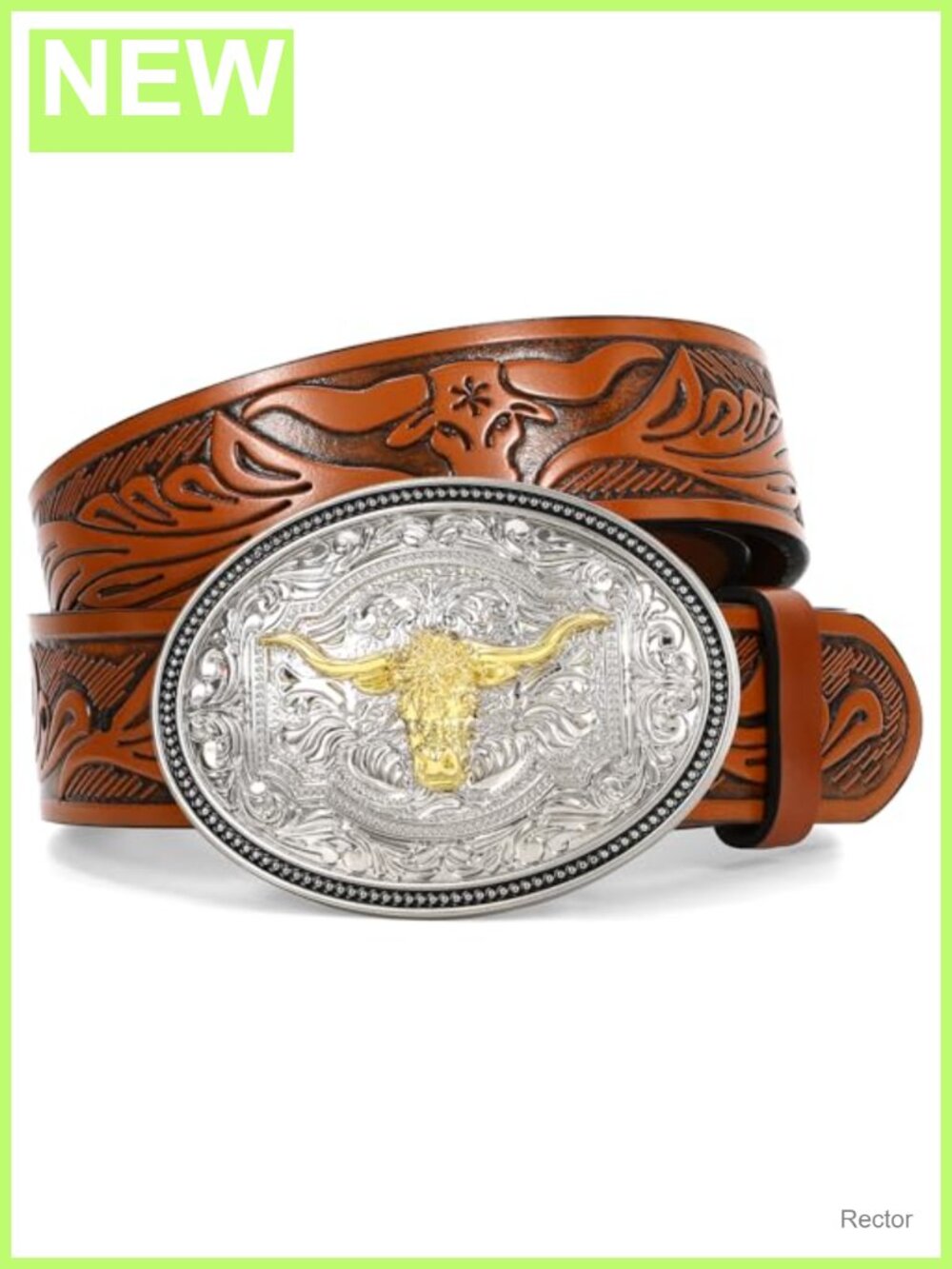 Western Leather Belt Tooled Cowgirl Cowboy with Silver Buckle Unisex